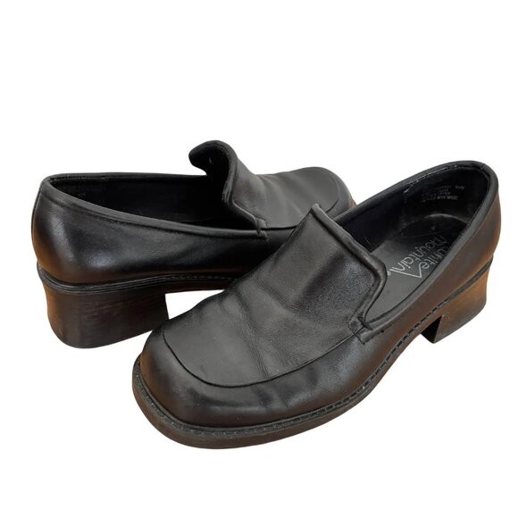 VTG WHITE MOUNTAIN  9 WIDE  Hammond Chunky Black Leather Loafers  Y2K - Picture 2 of 9